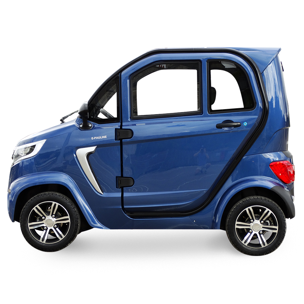 modèle E-Pauline bleu de profil, voiture sans permis électrique de la gamme IMF Industrie à partir de 14 ans