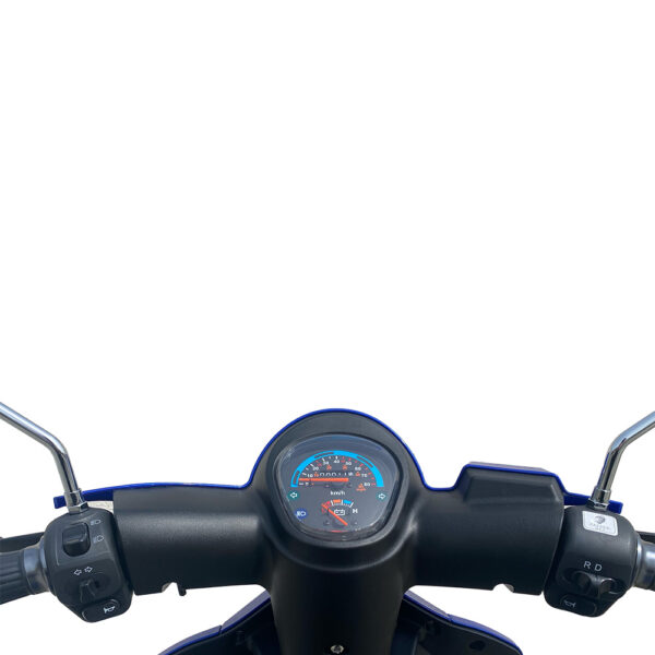 compteur du modèle E-Trankily bleu, scooter électrique 3 roues sénior de la gamme IMF Industrie
