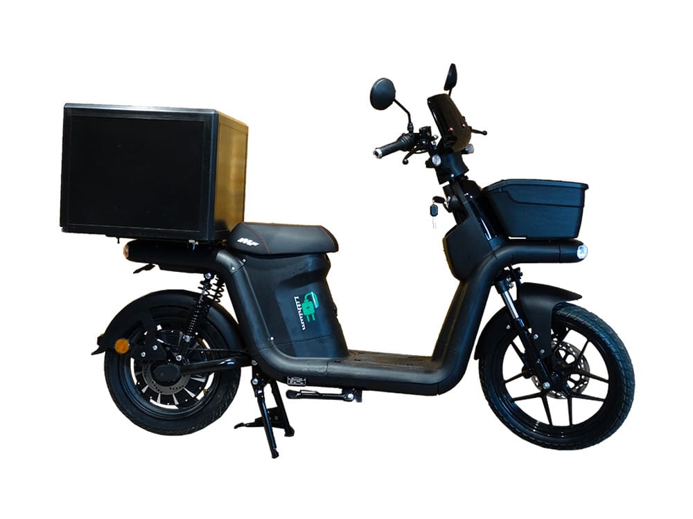 modèle E-Vanne noir de profil, scooter électrique pour livreur de la gamme IMF Industrie