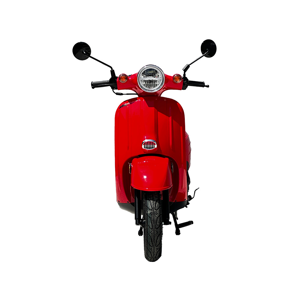 modèle Naxos rouge de face, scooter thermique au look rétro de la gamme IMF Industrie