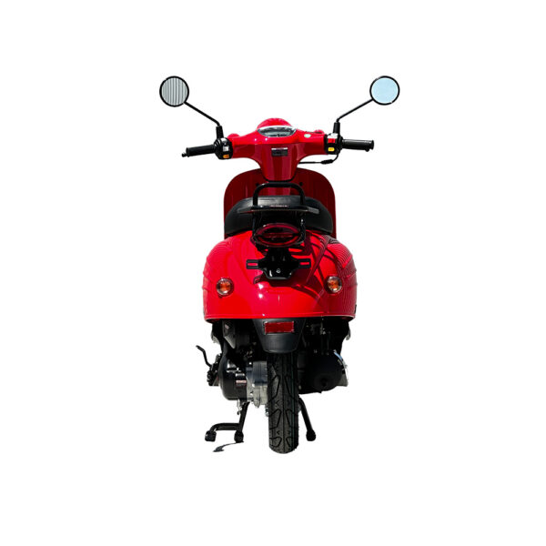 modèle Naxos rouge de dos, scooter thermique au look rétro de la gamme IMF Industrie